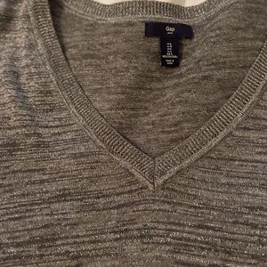 Gap V Neck Sweater Silver Metallic Women's Size Large Sparkling Knit Dressy Top